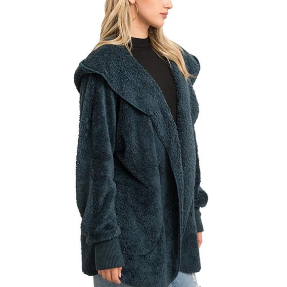 Teddy Jacket Soft Sherpa Open Front Coat-One Size - Picture 5 of 6
